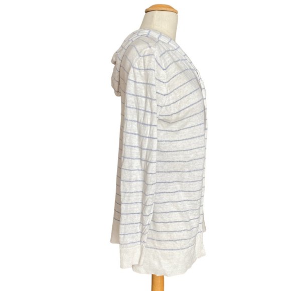 Cynthia Rowley Linen Cardigan Sz M Nautical Striped Coastal Grandma Hooded Beach - Picture 5 of 10